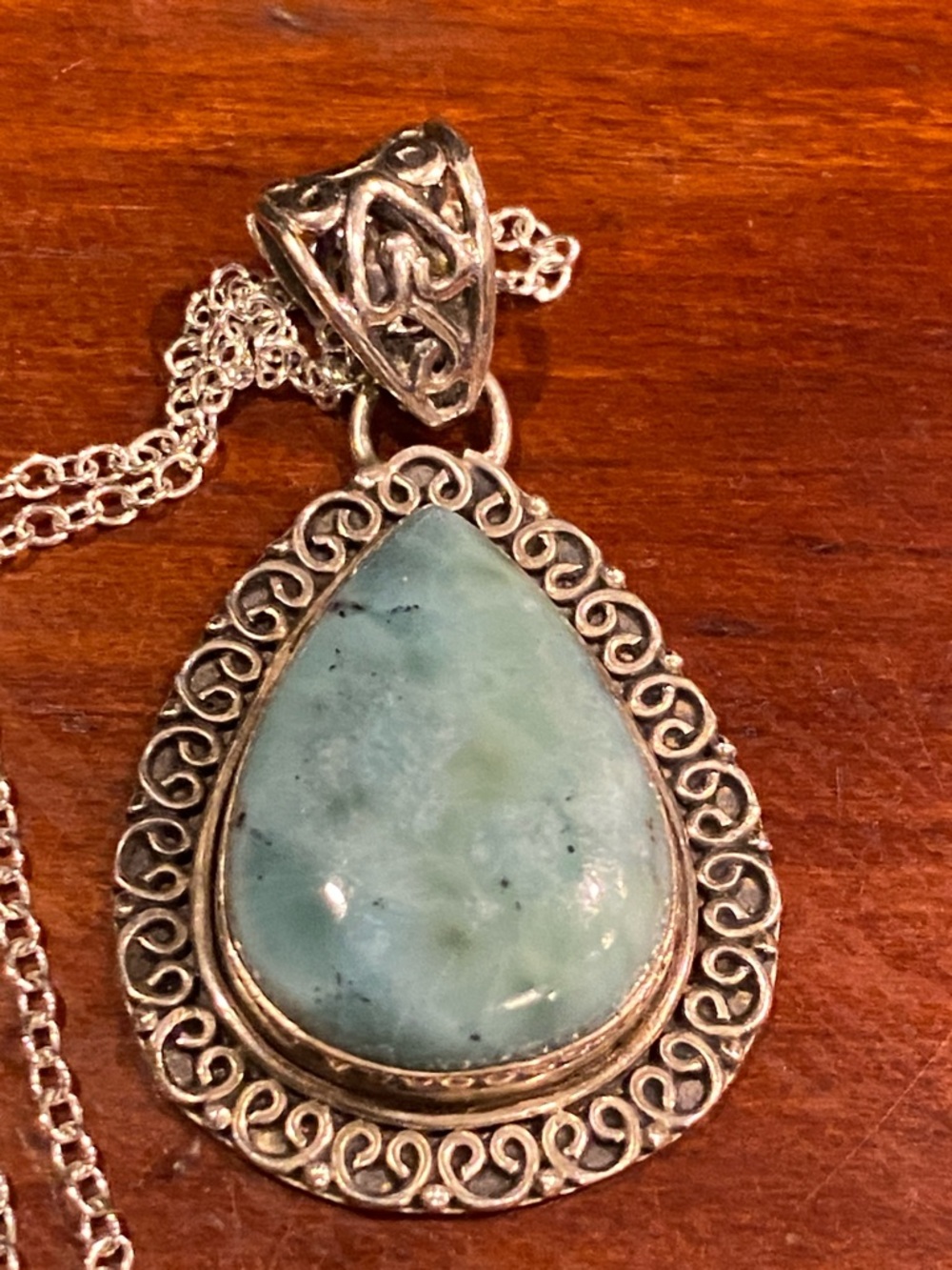 Sterling Silver Teardrop Blue Larimar Gemstone Pendant Necklace